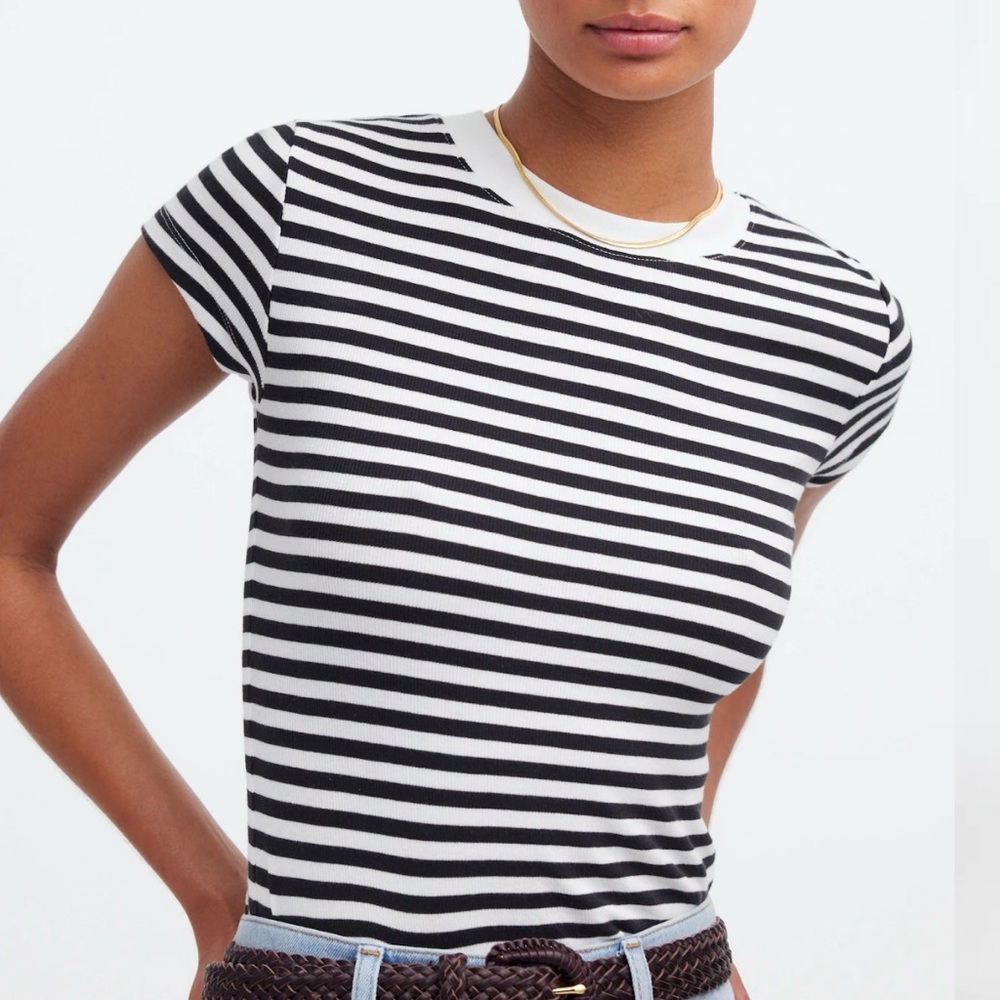 Madewell Women's Supima® Rib Tee White with True Black Stripes XL